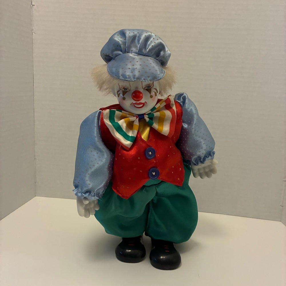 Hand Painted Clown Porcelain Doll Handmade Ceramics Decoration 14”